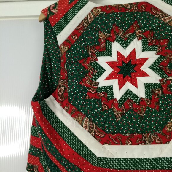 Handmade Christmas Quilted Vest Folded Star Pattern Intricate Holiday OOAK - Picture 10 of 16